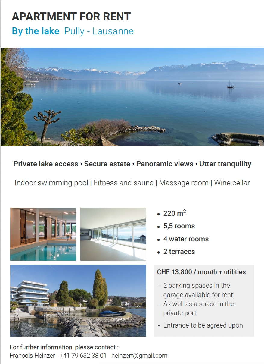 Magnifique appartement meublé de 5.5p à Pully-Lausanne